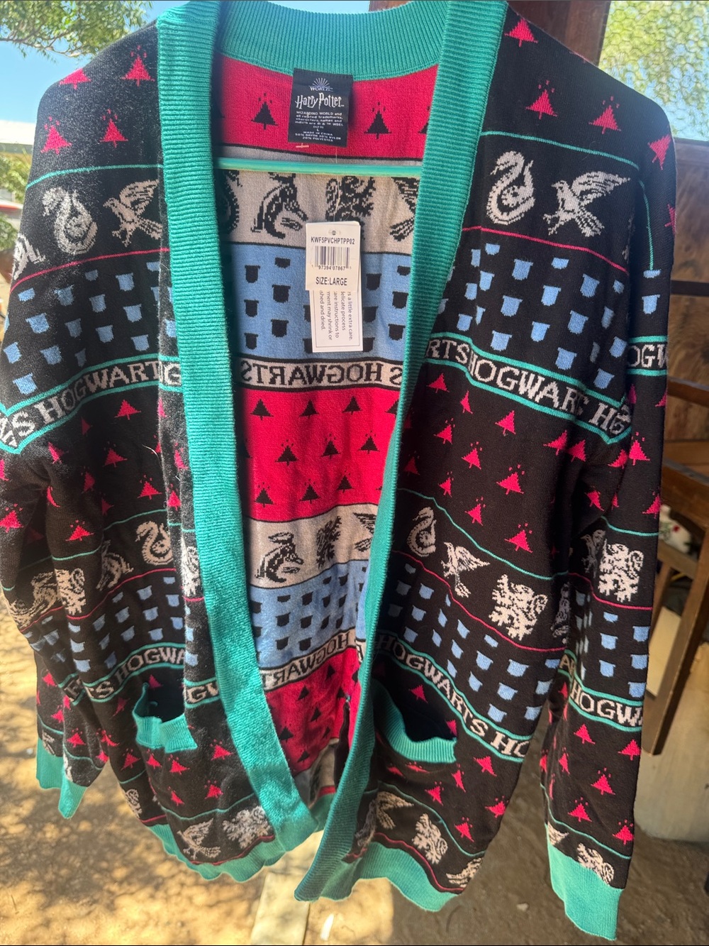 Harry Potter Black & Teal Hogwarts Patterned Cardigan Sweater